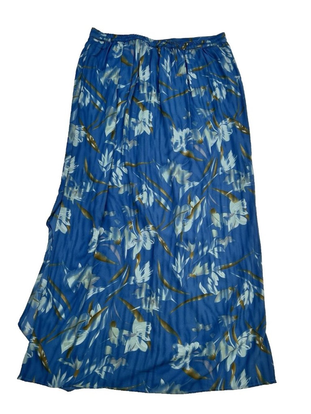 Vintage 90s Blue Floral Midi Skirt Modest Size Large Flowy Cottagecore Spring